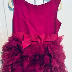 Marchesa Burgundy Kids Dress with Ruffled Skirt